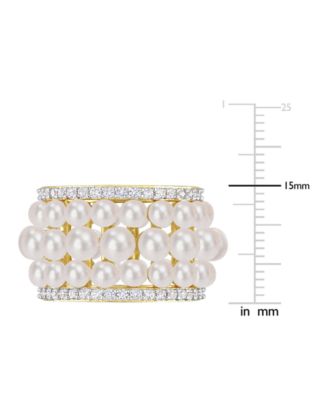 Cultured Freshwater Pearl (3 - 4-1/2mm) & Lab-Created White Sapphire (1-3/5 ct. t.w.) Multirow Statement Ring in Yellow Rhodium-Plated Sterling Silver