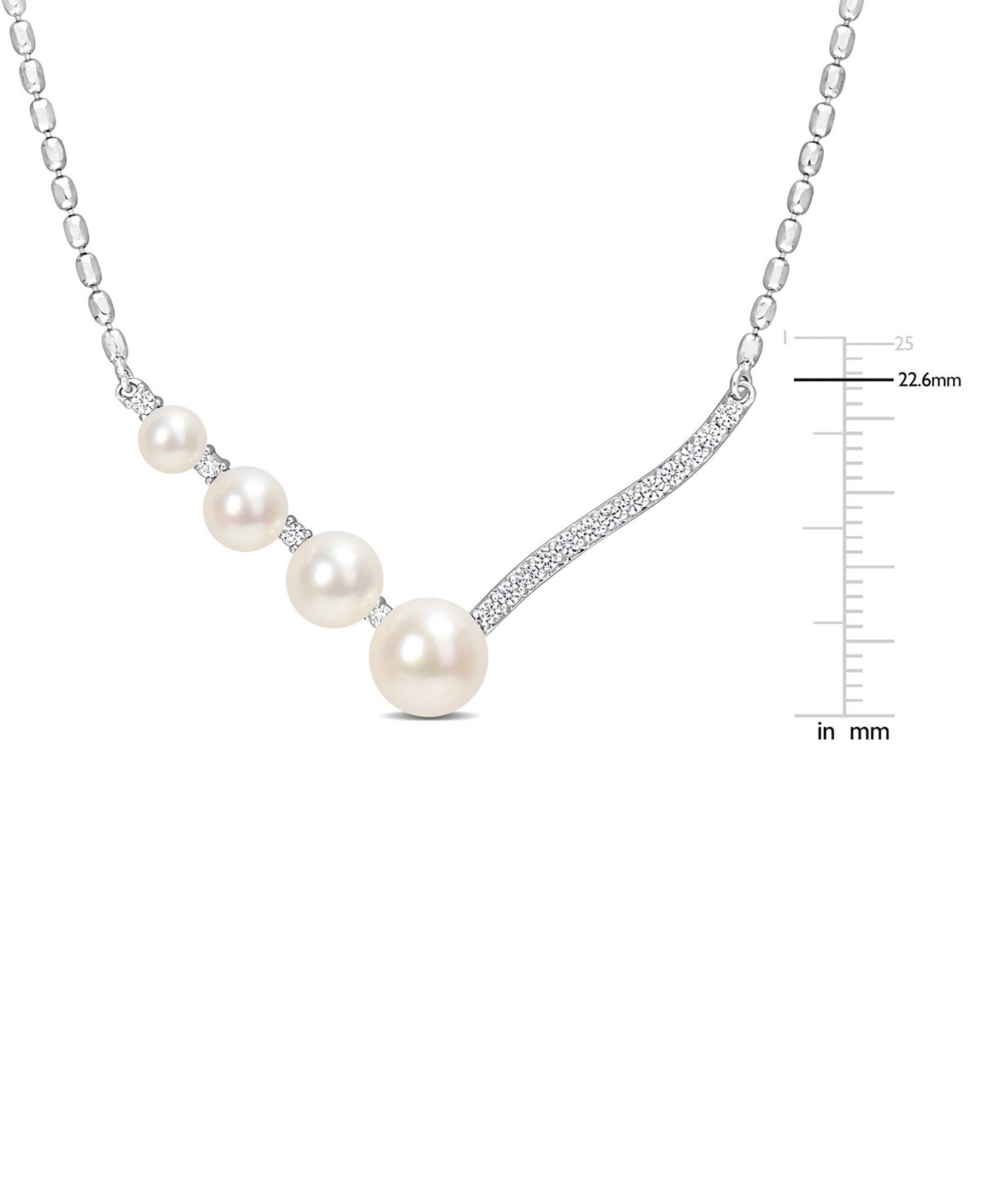 Cultured Freshwater Pearl (4 - 7-1/2mm) & Lab-Created White Sapphire (1/3 ct. t.w.) 18" Statement Necklace in Sterling Silver