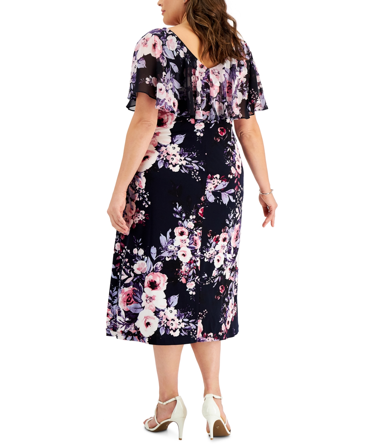 Shop Connected Plus Size Popover Midi Dress In Navy