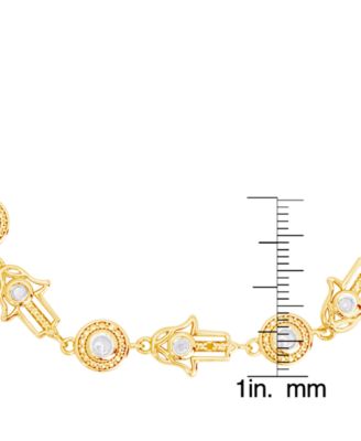 Diamond Accent Hamsa Hand Bracelet in Gold Plate or Fine Silver Plate