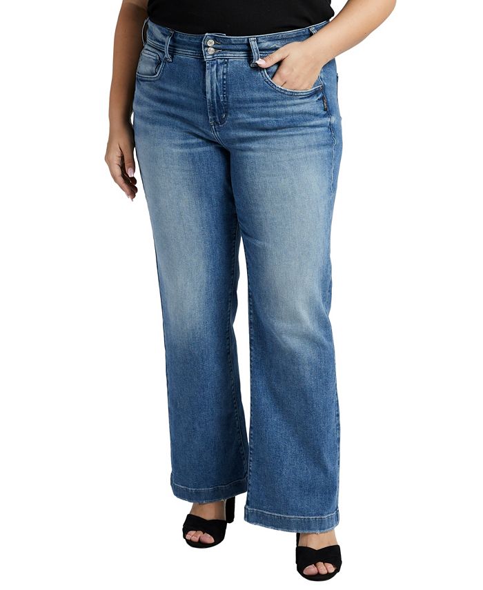 Silver Jeans Co. Plus Size Avery High Rise Trouser Leg Jeans - Macy's