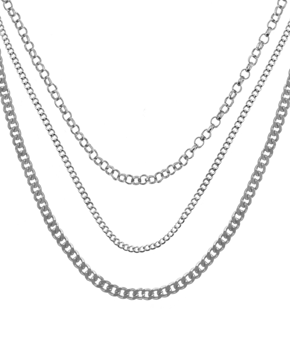 Silver Plated Layered Oval Chain Necklace 15.25", 17.5" and 19.5" + 2" extender - Silver Plated