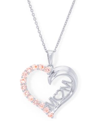 Simulated Morganite Mom Heart Pendant 18" Necklace 