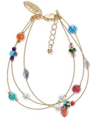 Photo 1 of Style & Co Gold-Tone Mixed Bead Triple-Row Flex Bracelet, Created for Macy's