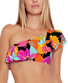 Printed One-Shoulder Ruffled Bikini Top