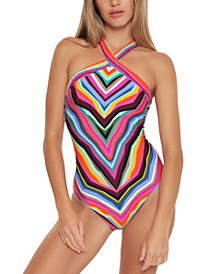 Louvre Printed High-Neck Reversible One-Piece Swimsuit