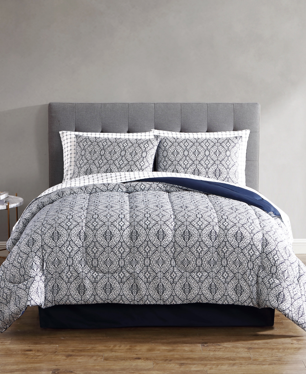 Hallmart Collectibles Edith Reversible 8-pc Comforter Sets, Created For Macy's Bedding In Navy/white