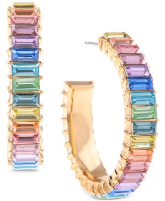 Photo 1 of INC International Concepts Gold-Tone Medium Rainbow Baguette-Stone C-Hoop Earrings, 1.23", Created for Macy's