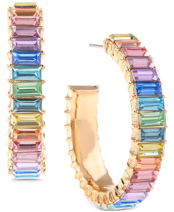 Rainbow baguette top hoop earrings