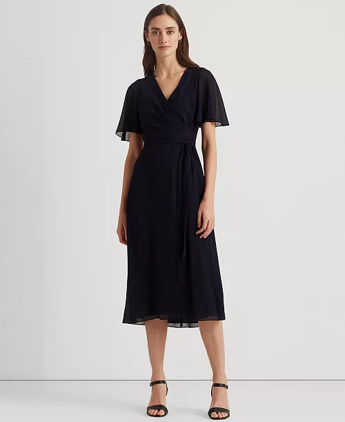 women's belted georgette dress
