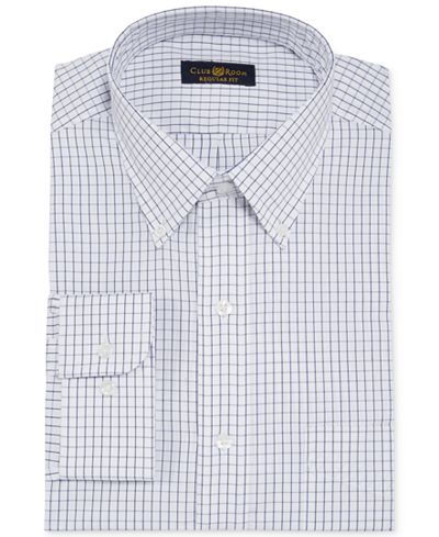 Club Room Estate Classic-Fit Wrinkle Resistant White and Blue Tattersall Dress Shirt, Only at Macy's