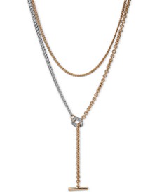 Two-Tone Two Row Lariat Necklace, 20" + 3" extender