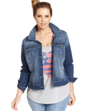 Jessica Simpson Trendy Plus Size Pixie Jefford Wash Denim Jacket