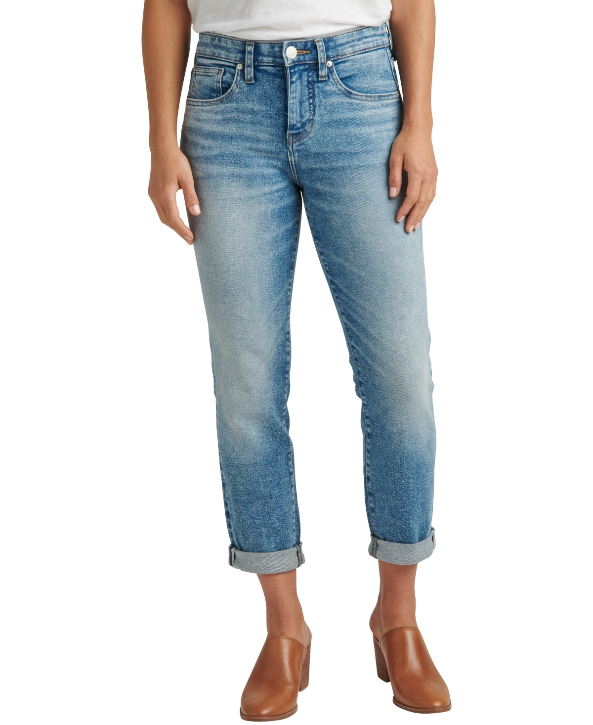 Shop Jag Women's Carter Mid Rise Cuffed Hem Girlfriend Jeans In Del Mar