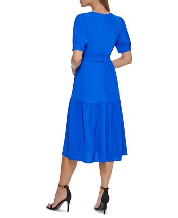 DKNY Short Sleeve Belted Midi Dress - Macy's