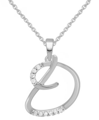 Macy's - Diamond Fancy Initial 18" Pendant Necklace (1/10 ct. t.w.) in Sterling Silver