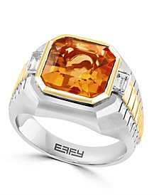 EFFY® Men's Citrine (5-1/10 ct. t.w.) & White Topaz (1/10 ct. t.w.) Ring in Sterling Silver & 14k Gold-Plated Sterling Silver
