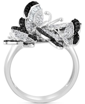 EFFY&reg; White Diamond (3/8 ct. t.w.) & Black Diamond (1/3 ct. t.w.) Butterfly Statement Ring in 14k White Gold
