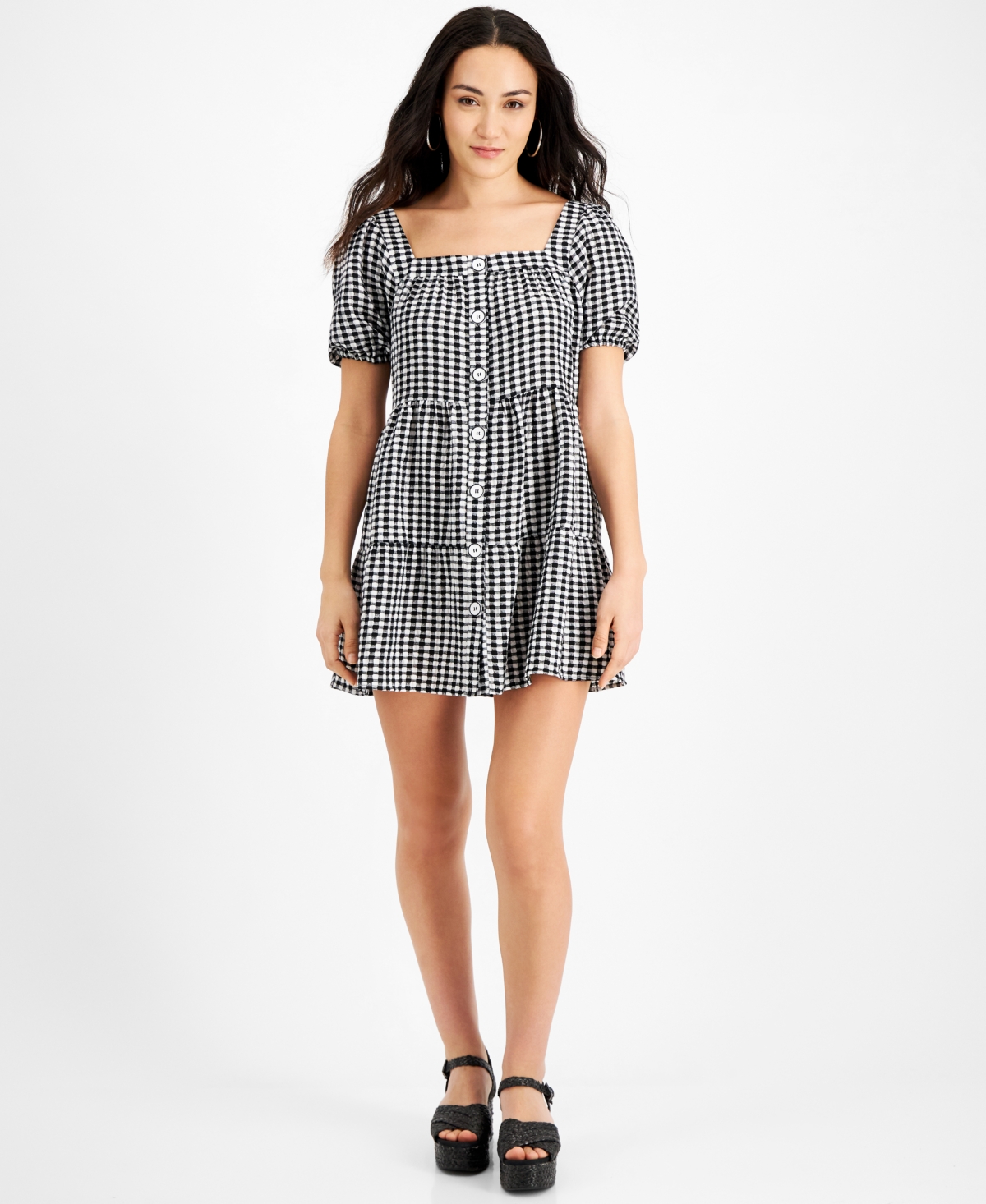 Black Tape Women's Gingham Mini Dress In Black/white Gingham | ModeSens