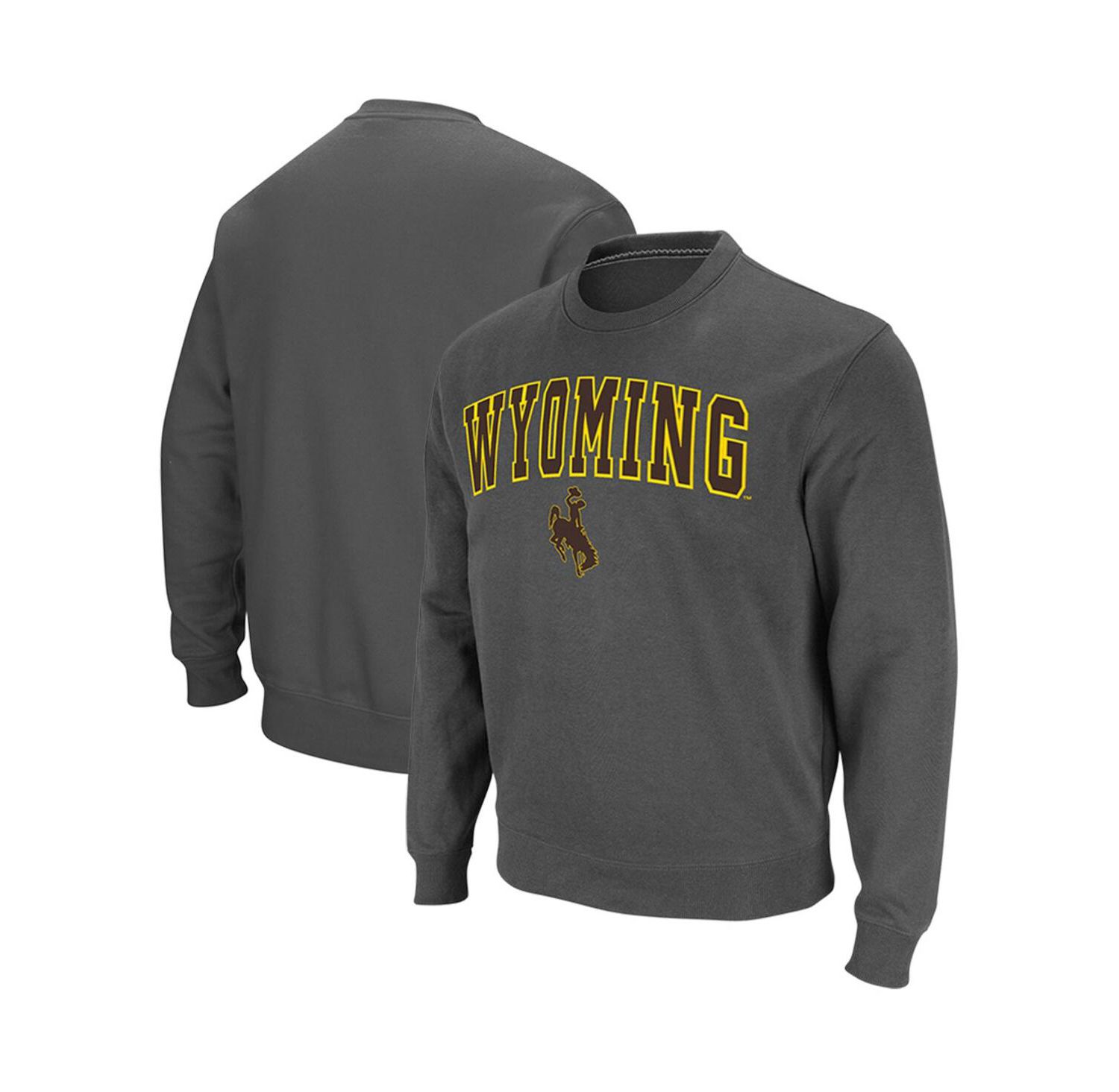 Men's Charcoal Wyoming Cowboys Arch & Logo Tackle Twill Pullover Sweatshirt