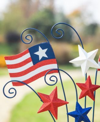 Wooden and Metal Patriotic Flags Yard Stake or Wall Decor Kd, Two Function, 30.25"