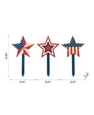 Wooden Patriotic Star Yard Stake, Set of 3