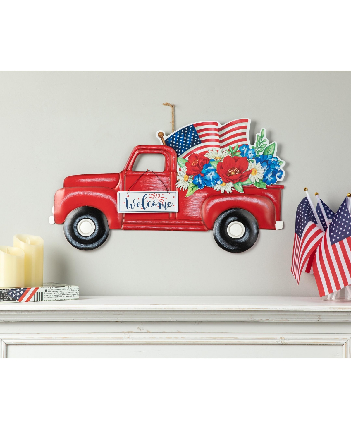 Glitzhome Metal Patriotic or Americana Truck Yard Stake or Wall Decor Kd, Two Function,