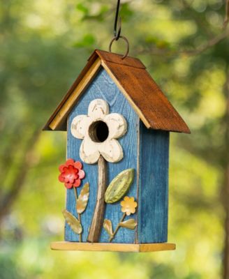 10.25" Retro Birdhouse with 3D Flowers