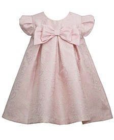 Baby Girls Short Sleeved Jacquard Pleated Float Dress with Panty