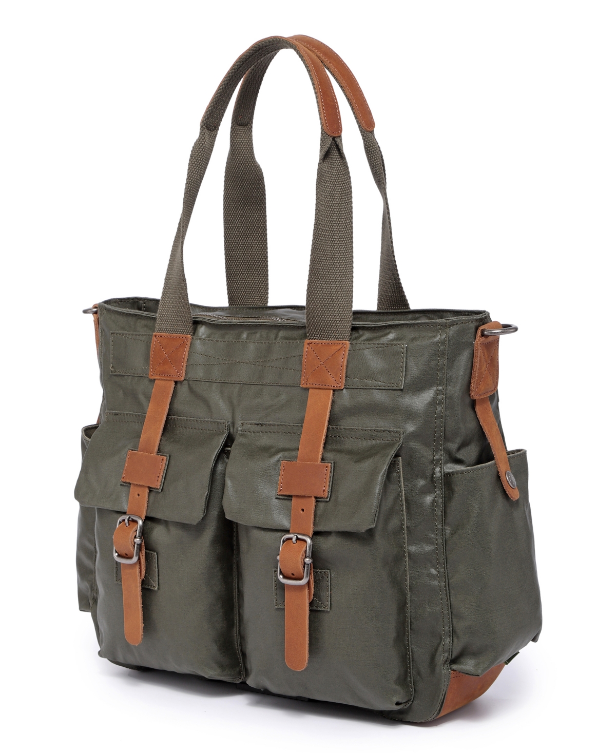 Tsd Brand Urban Light Coated Canvas Tote Bag In Army Green