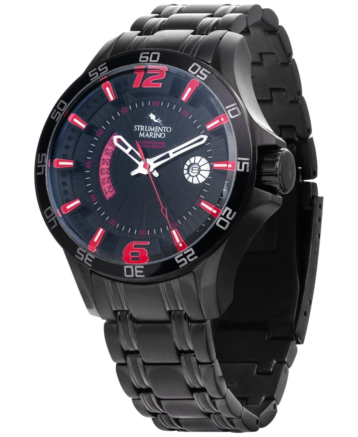 Shop Strumento Marino Men's Hurricane Black Ion-plated Stainless Steel Bracelet Watch 46mm In Black,red