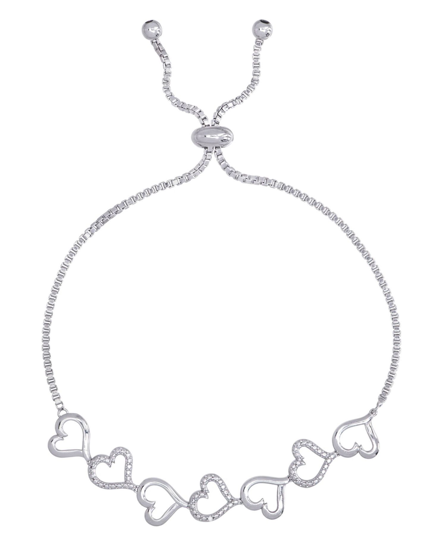 Diamond Accent Open Heart Link Adjustable Bolo Bracelet