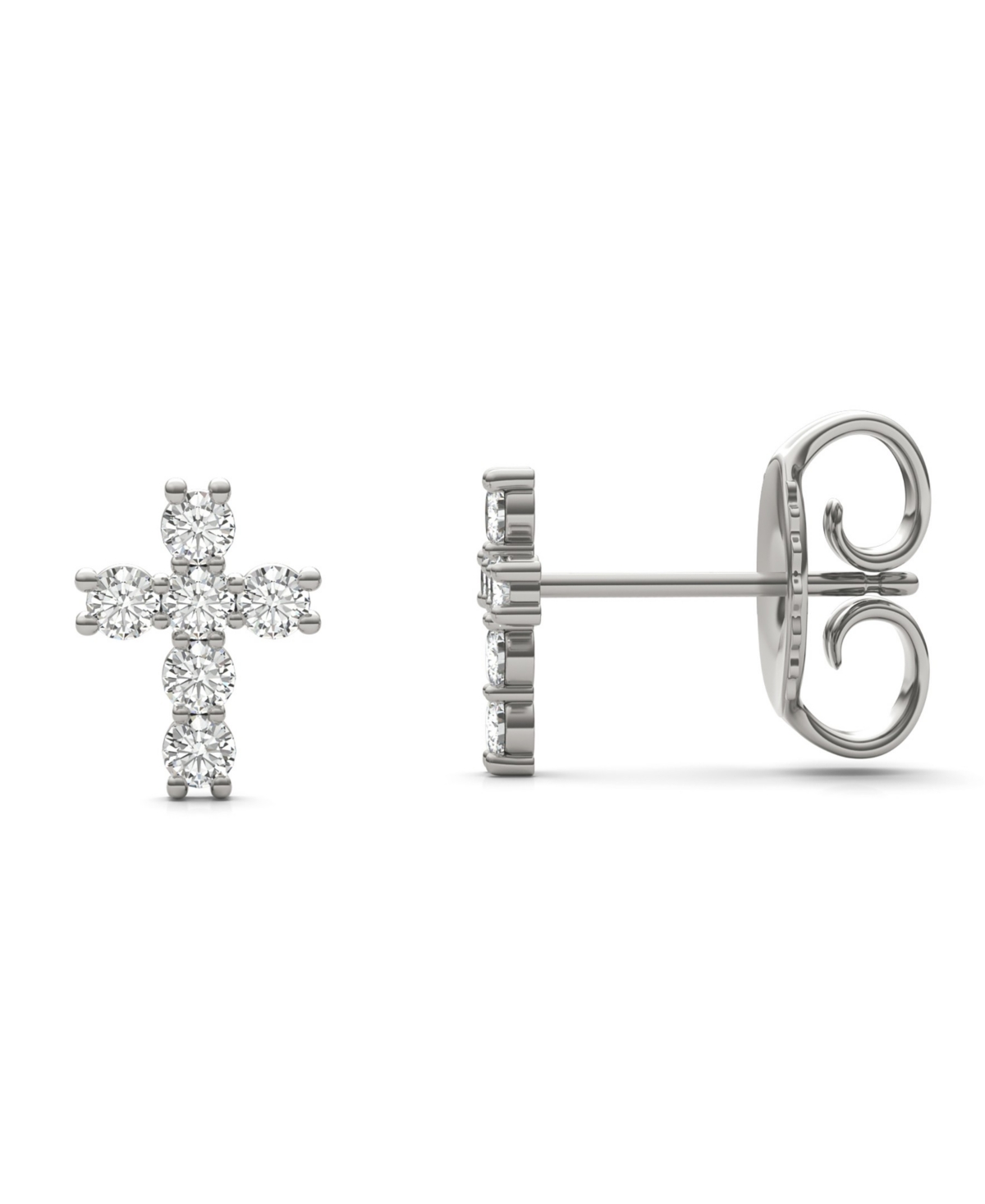 Moissanite Cross Stud Earrings (1/3 Carat Diamond Equivalent Weight) in 14K- White Gold
