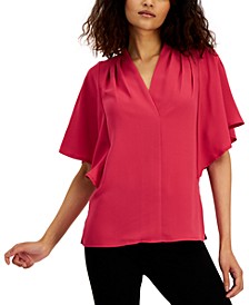 Women's Mixed-Media Flutter-Sleeve Top, Created for Macy's