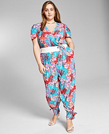 Jeannie Mai X INC  Plus Size Printed Jumpsuit, Created for Macy's