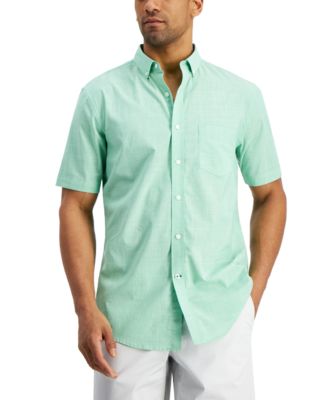 Green Short Sleeve Mens Casual Button 