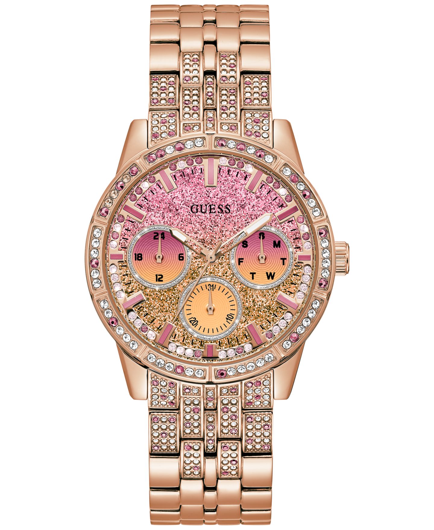 Женские часы GUESS Glitz Rose Gold-Tone Stainless Steel Bracelet Watch 40mm — фото 1