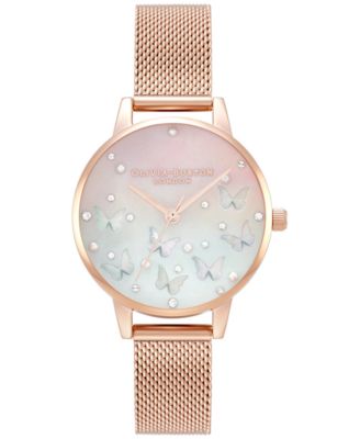Olivia Burton - Women's Sparkle Butterfly Rose Gold-Tone Mesh Bracelet Watch 30mm