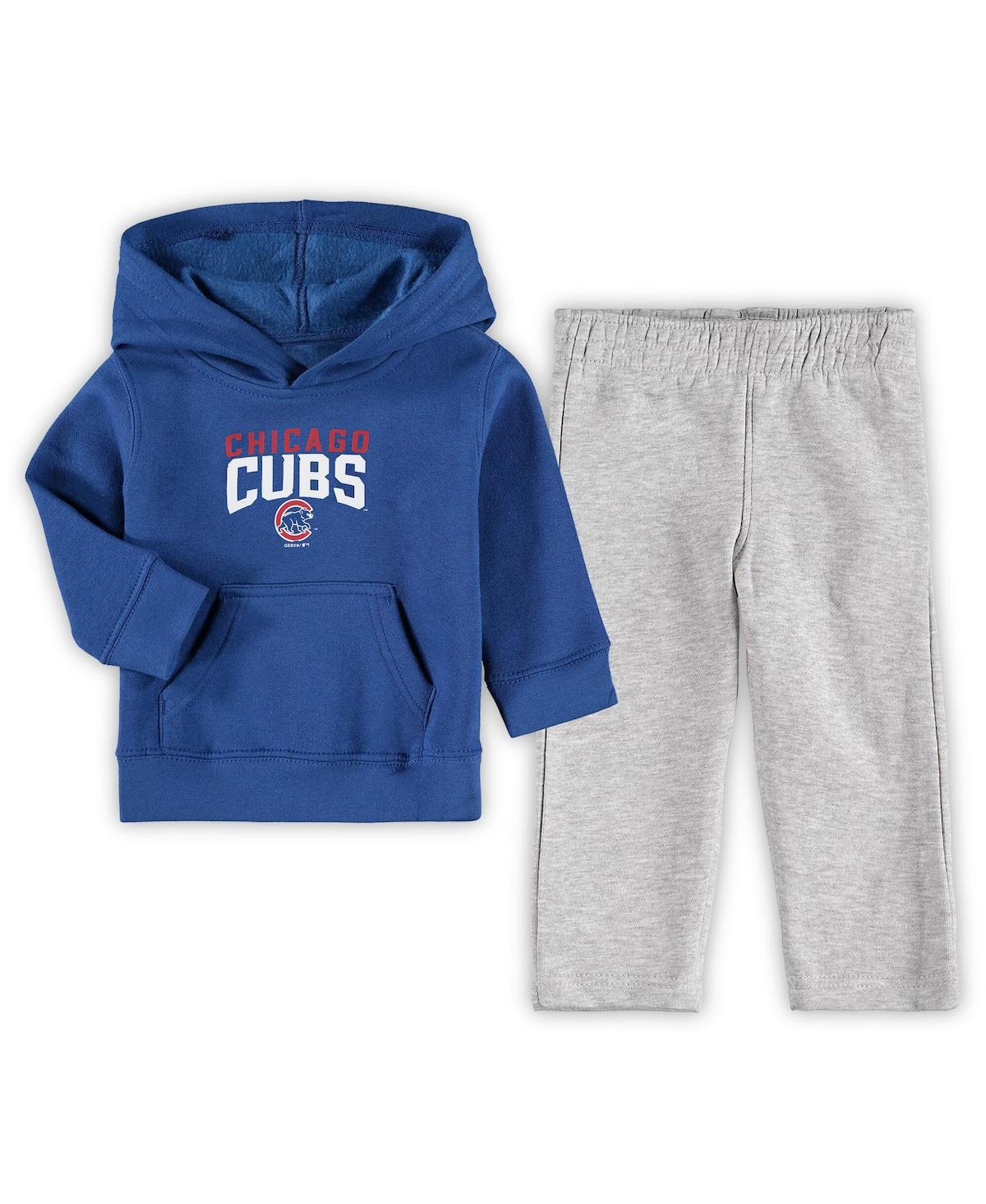 Outerstuff Babies' Infant Boys And Girls Royal, Heathered Gray Chicago Cubs Fan Flare Fleece Hoodie And Pants Set In Royal,heathered Gray
