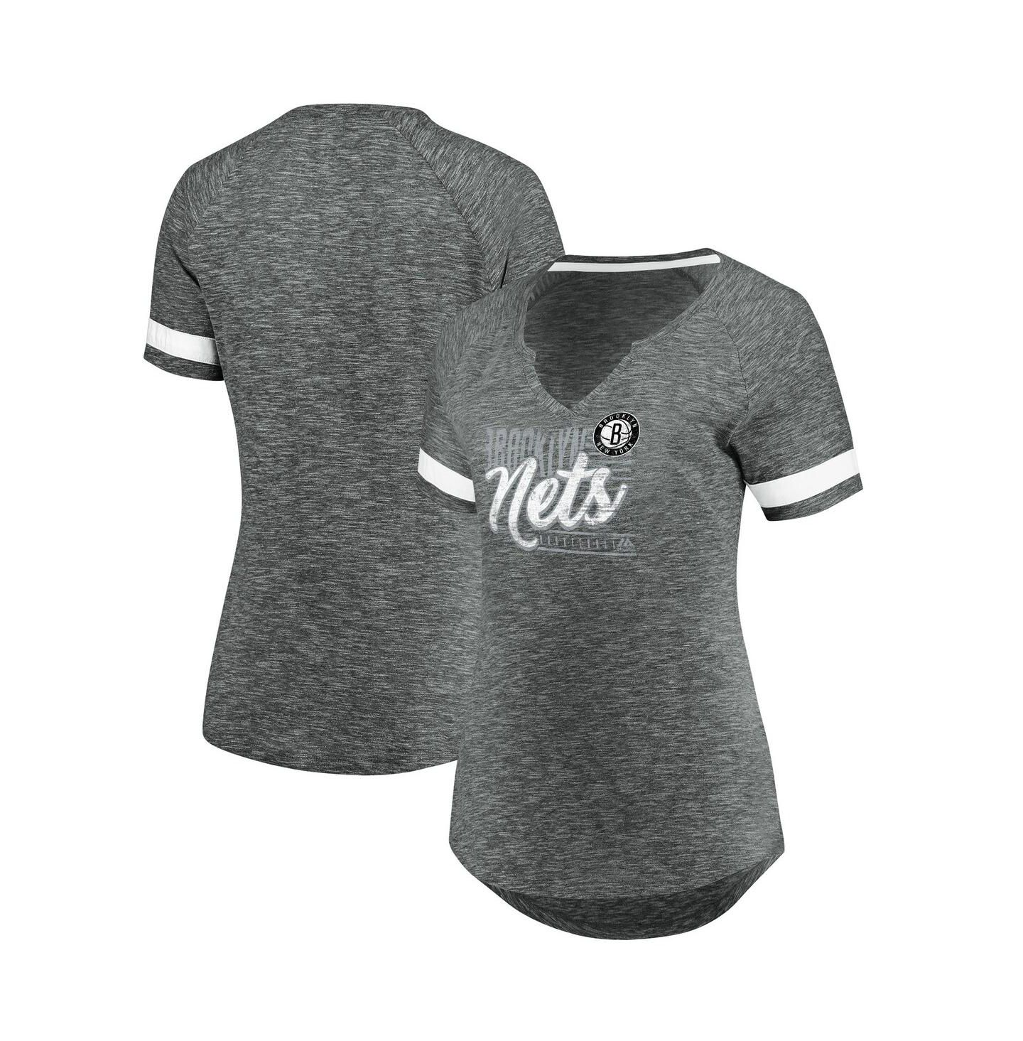 Женская футболка Fanatics Gray and White Brooklyn Nets Showtime Winning with Pride Notch Neck — фото 2