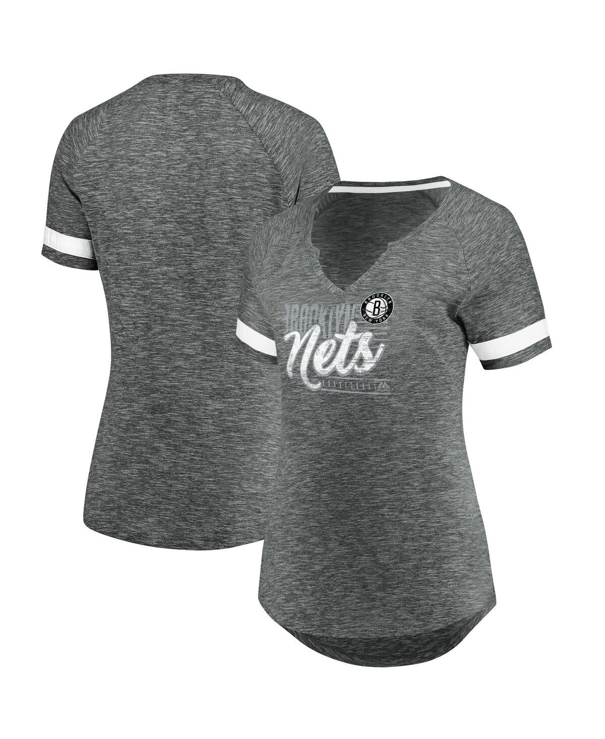 Fanatics Women's  Branded Gray And White Brooklyn Nets Showtime Winning With Pride Notch Neck T-shirt In Gray,white