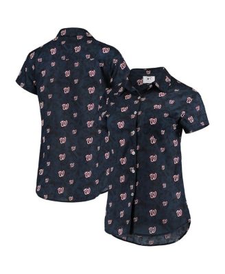 Women's Navy Washington Nationals Floral Button Up Shirt