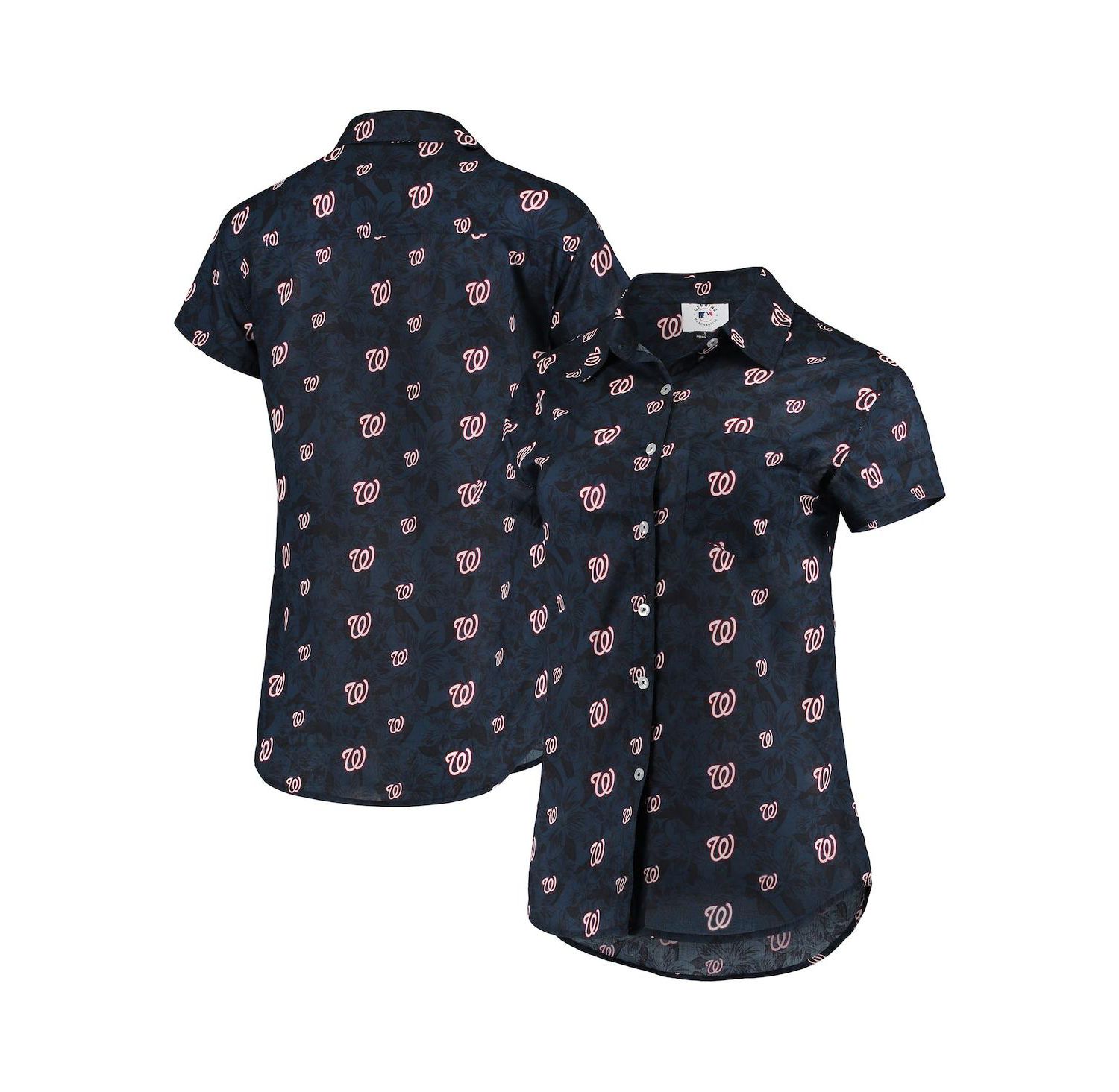 Women's Navy Washington Nationals Floral Button Up Shirt