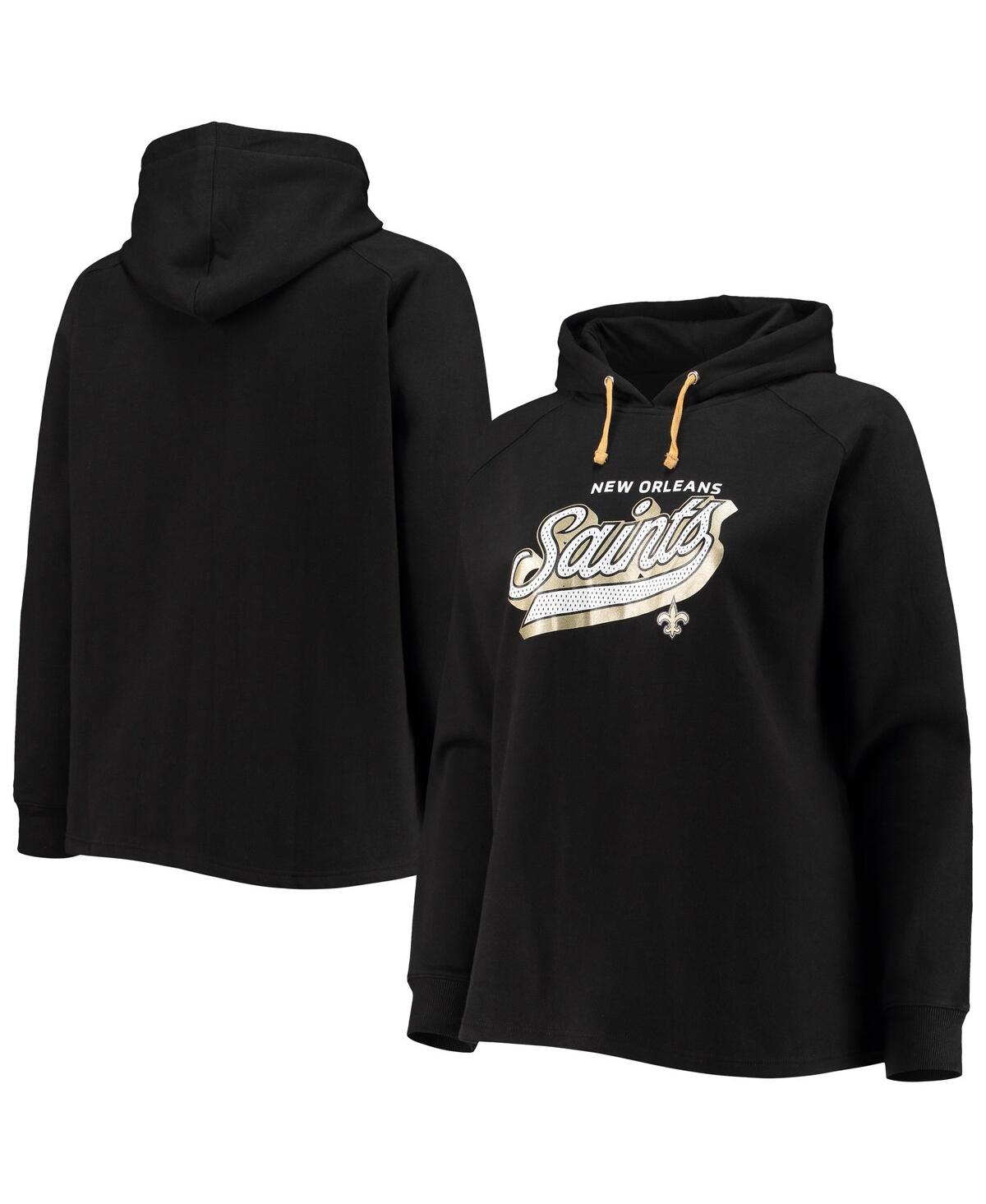 Women's FanaticsNew Orleans Saints Plus Size First Contact Raglan Pullover Hoodie - Black