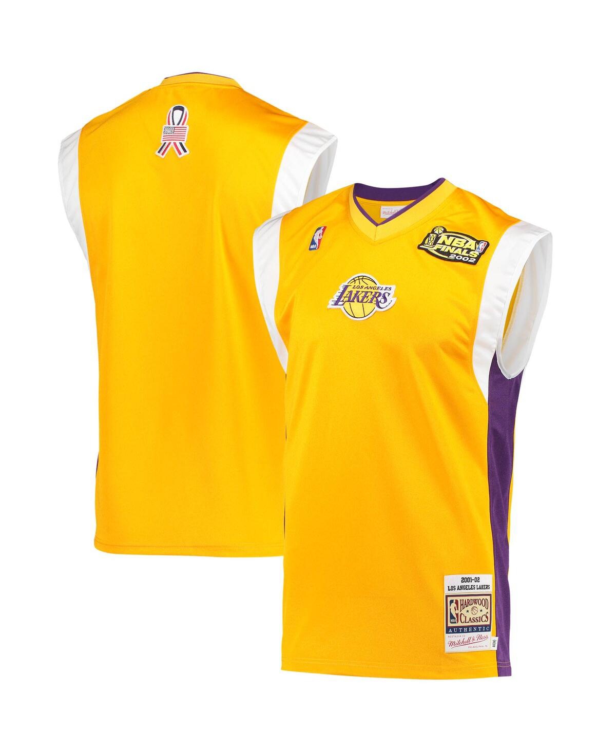 Men's Mitchell & NessLos Angeles Lakers 2002 Nba Finals Hardwood Classics On-Court Authentic Sleeveless Shooting Shirt - Gold