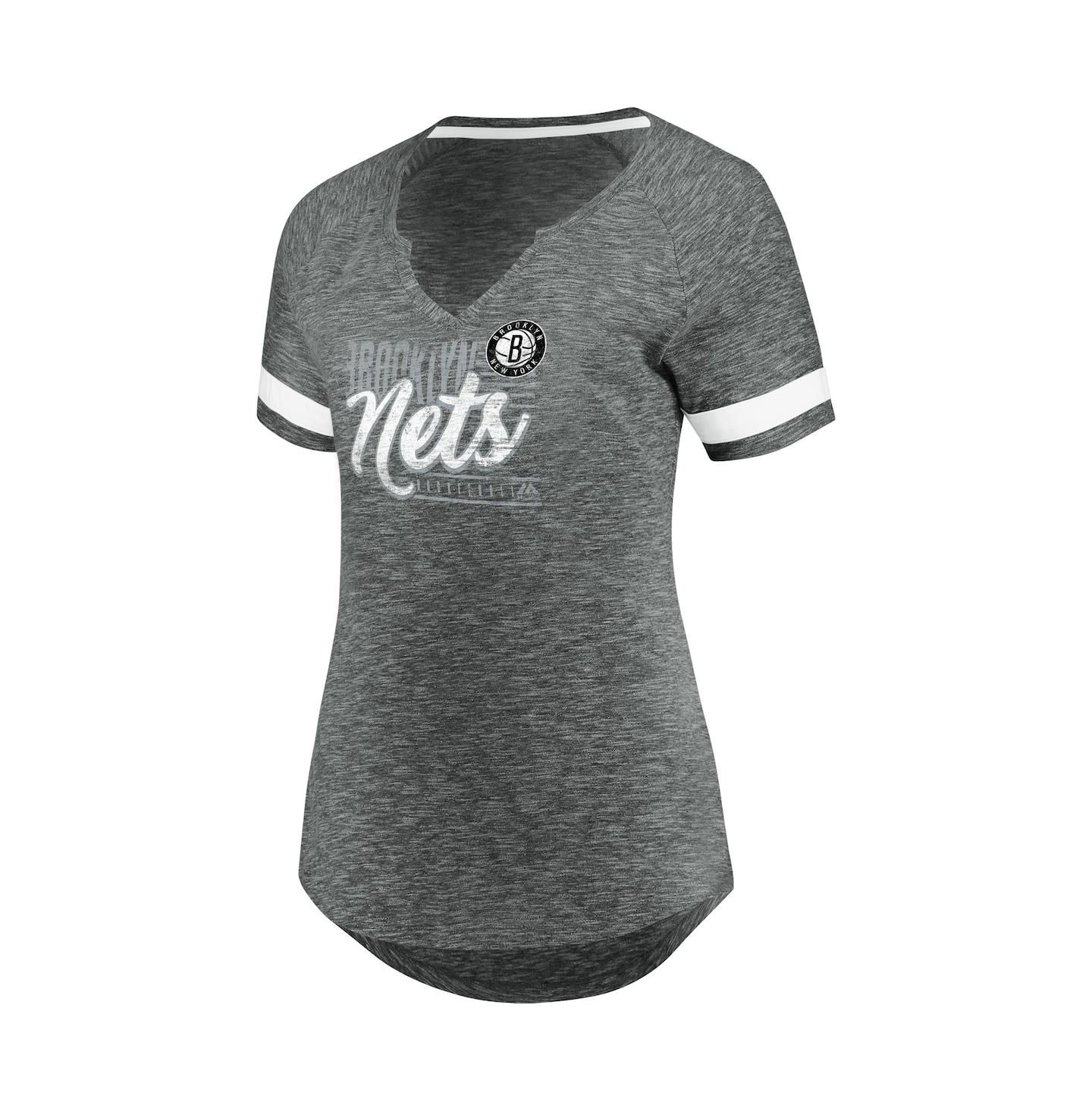 Женская футболка Fanatics Gray and White Brooklyn Nets Showtime Winning with Pride Notch Neck — фото 3
