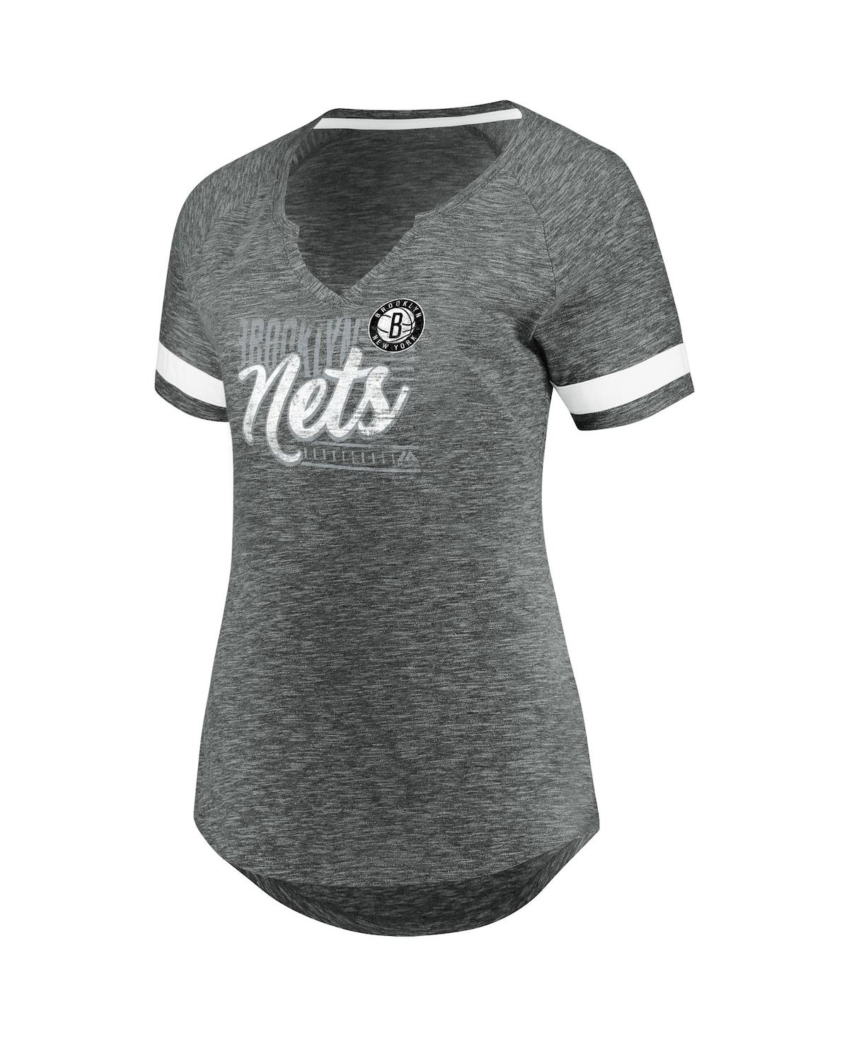 Fanatics Women's  Branded Gray And White Brooklyn Nets Showtime Winning With Pride Notch Neck T-shirt In Gray,white