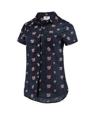 Women's Navy Washington Nationals Floral Button Up Shirt