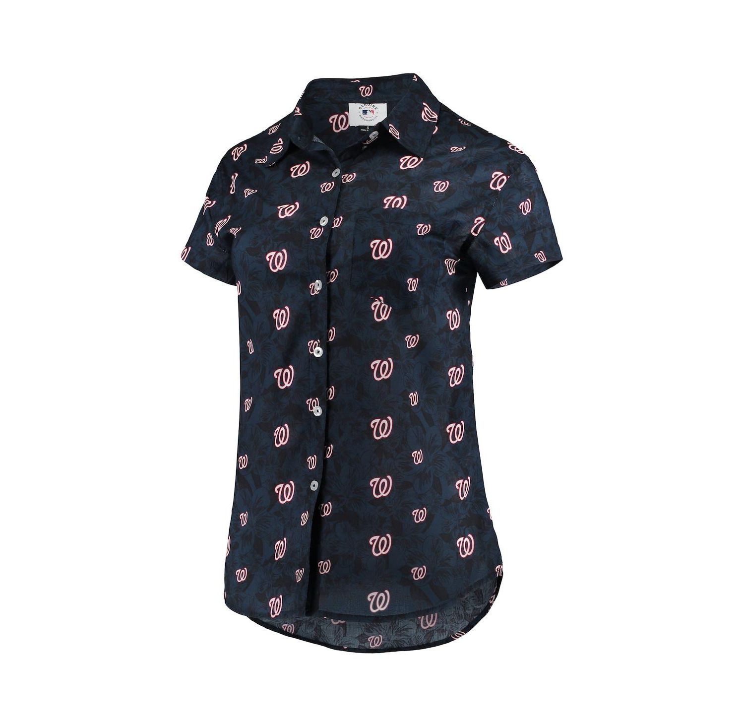 Women's Navy Washington Nationals Floral Button Up Shirt
