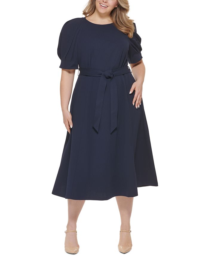 Calvin Klein Plus Size Puff-Sleeve Fit & Flare Dress & Reviews - Dresses -  Plus Sizes - Macy's